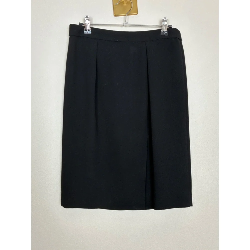 J.Crew Black Pleated Front Pencil Skirt Size 2 A2981 Office Professional Lined